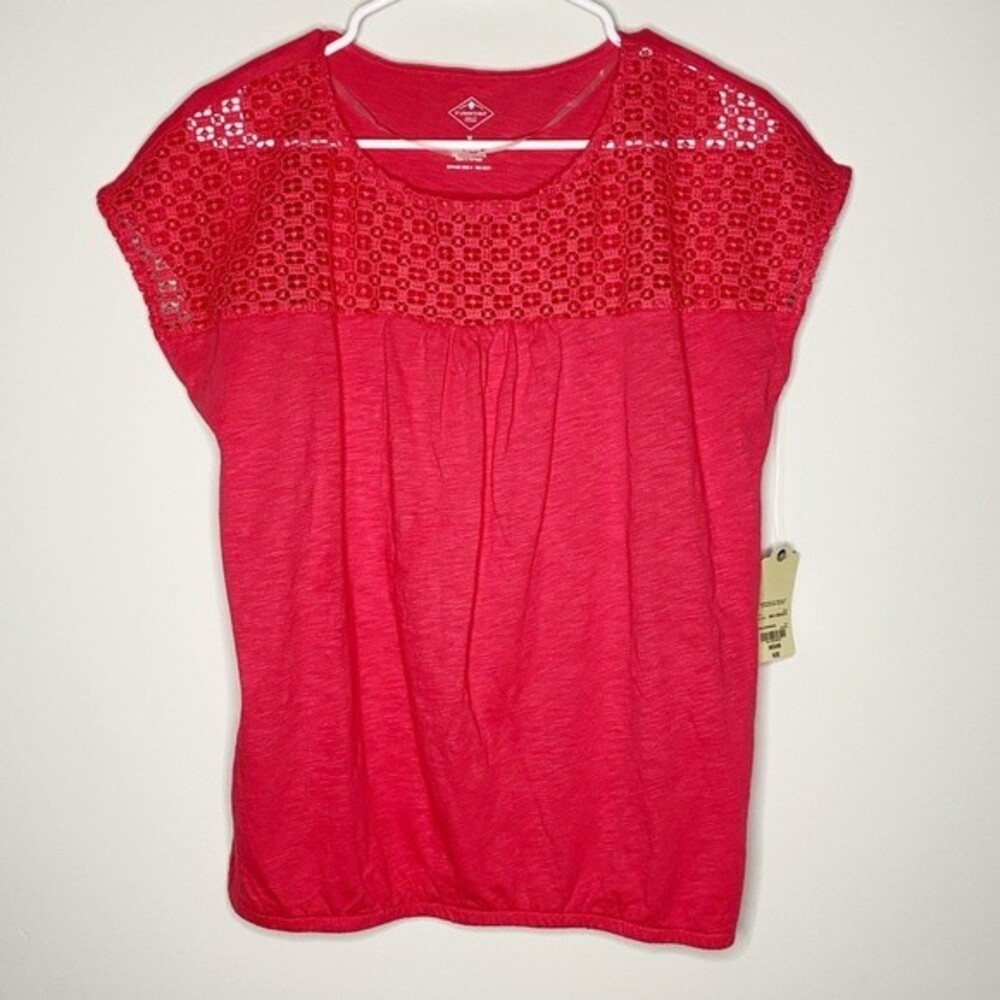 NWT St. John’s Bay Pink Blouse Cotton Blend Lace Size Medium